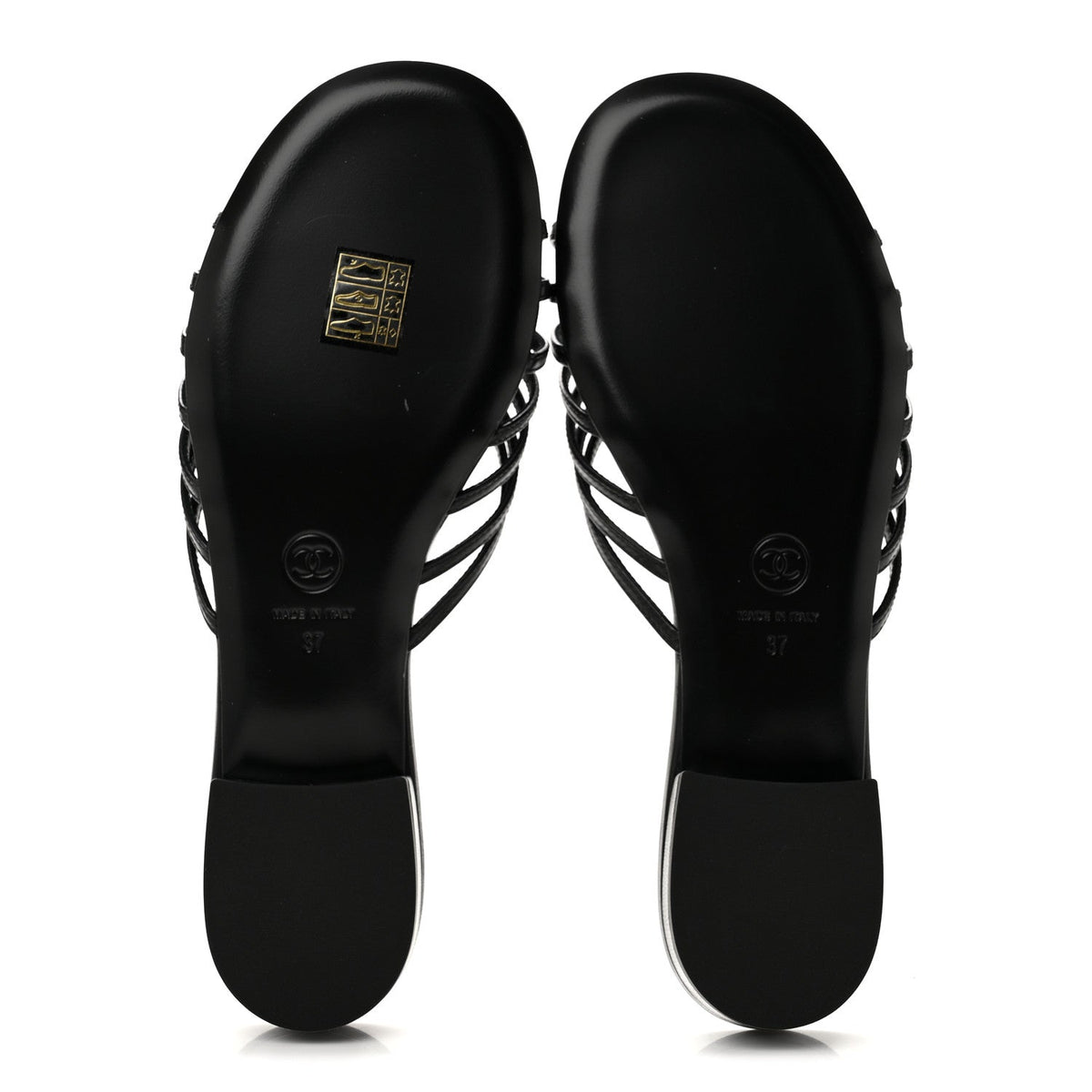 Goatskin Caged CC Slide Sandals 37 Black