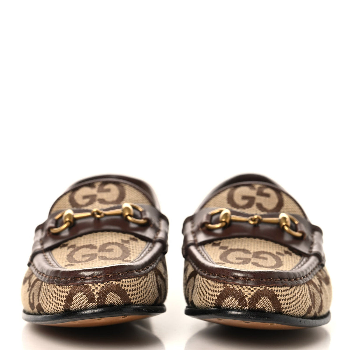Monogram Jumbo GG Malaga Kid Horsebit Womens Jordaan Loafers 36.5 Camel Ebony New Acero Beige
