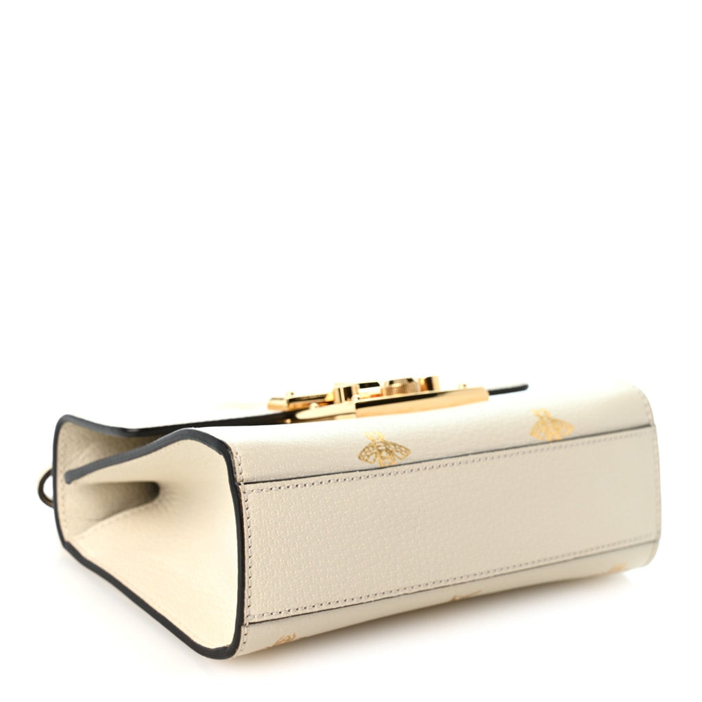 Grained Calfskin Bee Star Small Padlock Shoulder Bag White
