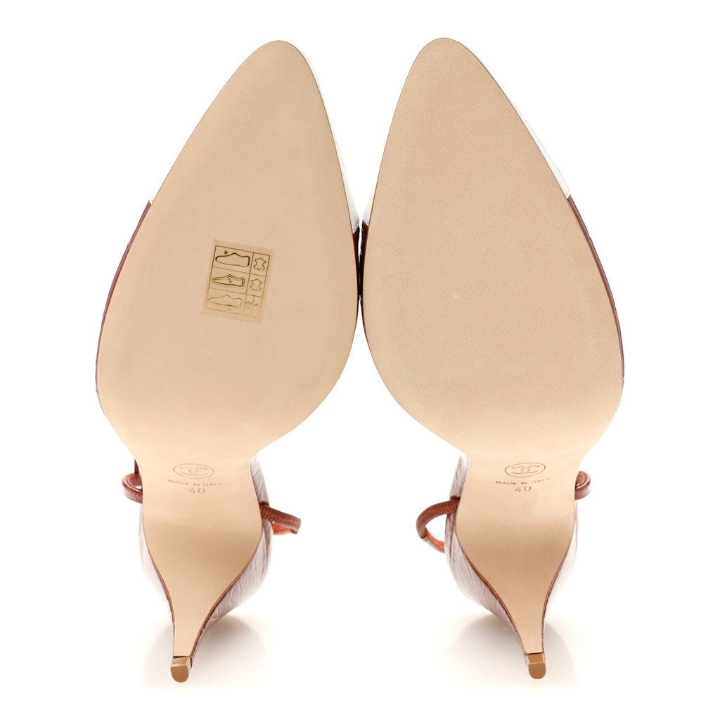 Calfskin Crocodile Embossed Patent Cap Toe Slingback Pumps 40 Dark Red White