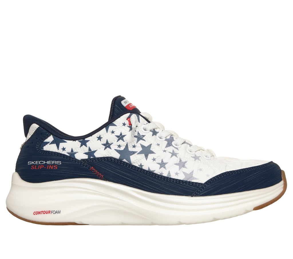 Skechers Slip-ins: Contour Foam - Cozy Fit Star Spangled, WHITE / NAVY