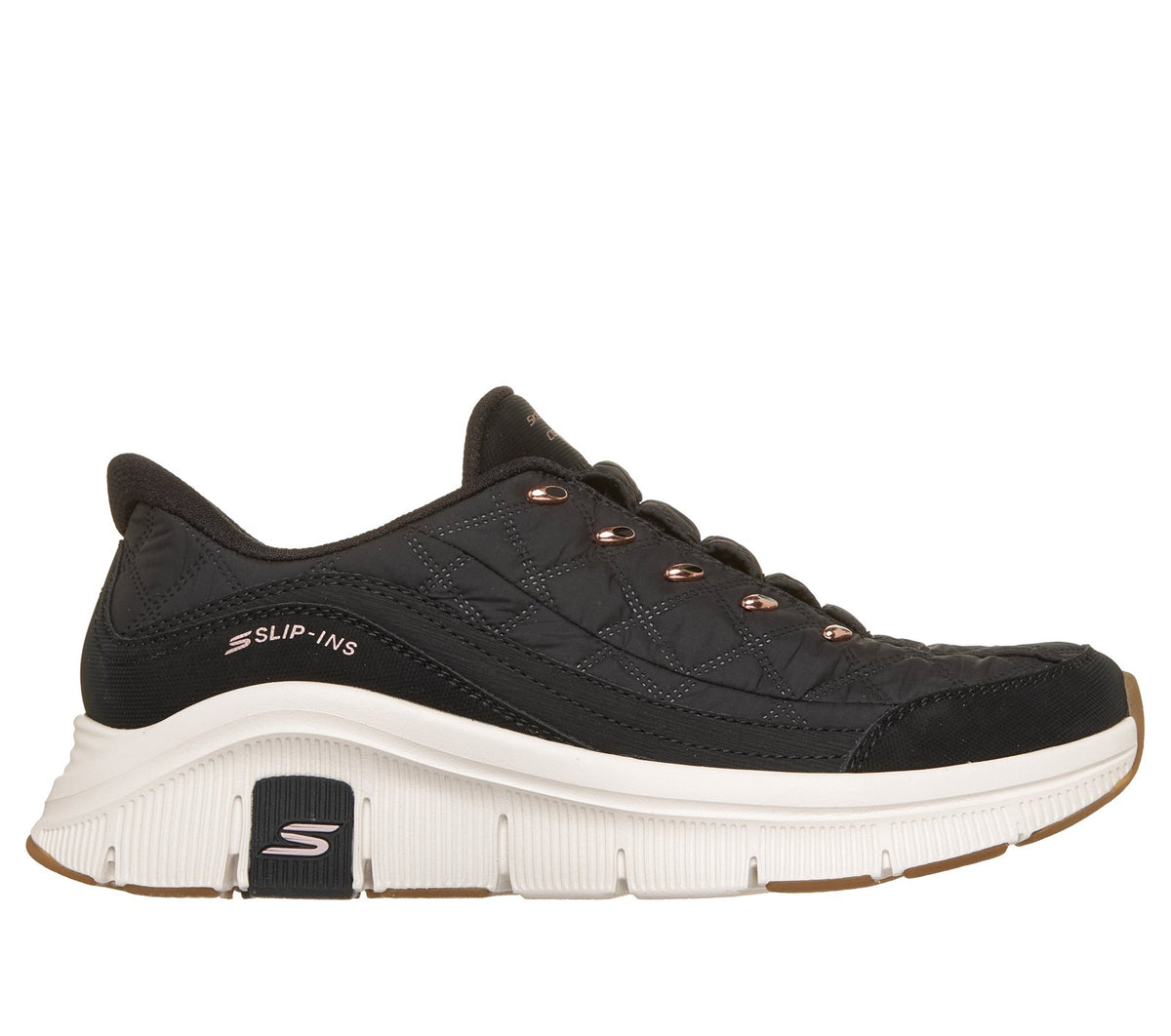 Skechers Slip-ins Relaxed Fit: Flex - Cozy Fit Luxe Legacy, BLACK / ROSE GOLD