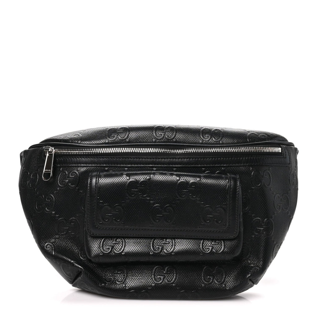 Calfskin GG Tennis Embossed Pocket Belt Bag Black