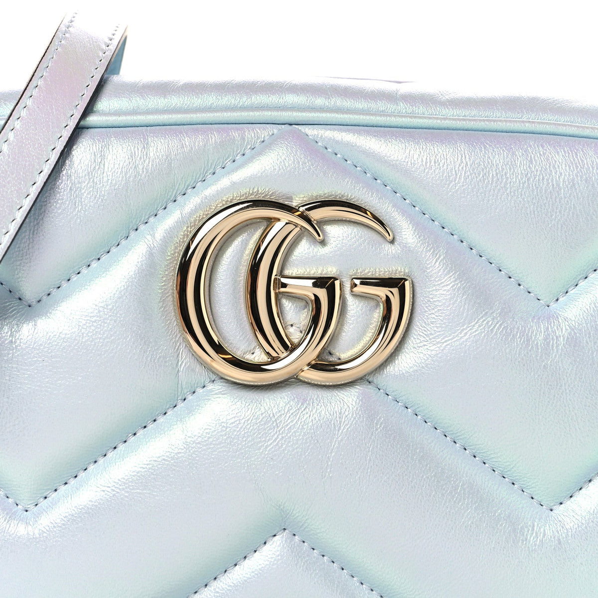 Iridescent Nappa Chevron Matelasse Small GG Marmont Chain Shoulder Bag Iridescent Snow Light Blue
