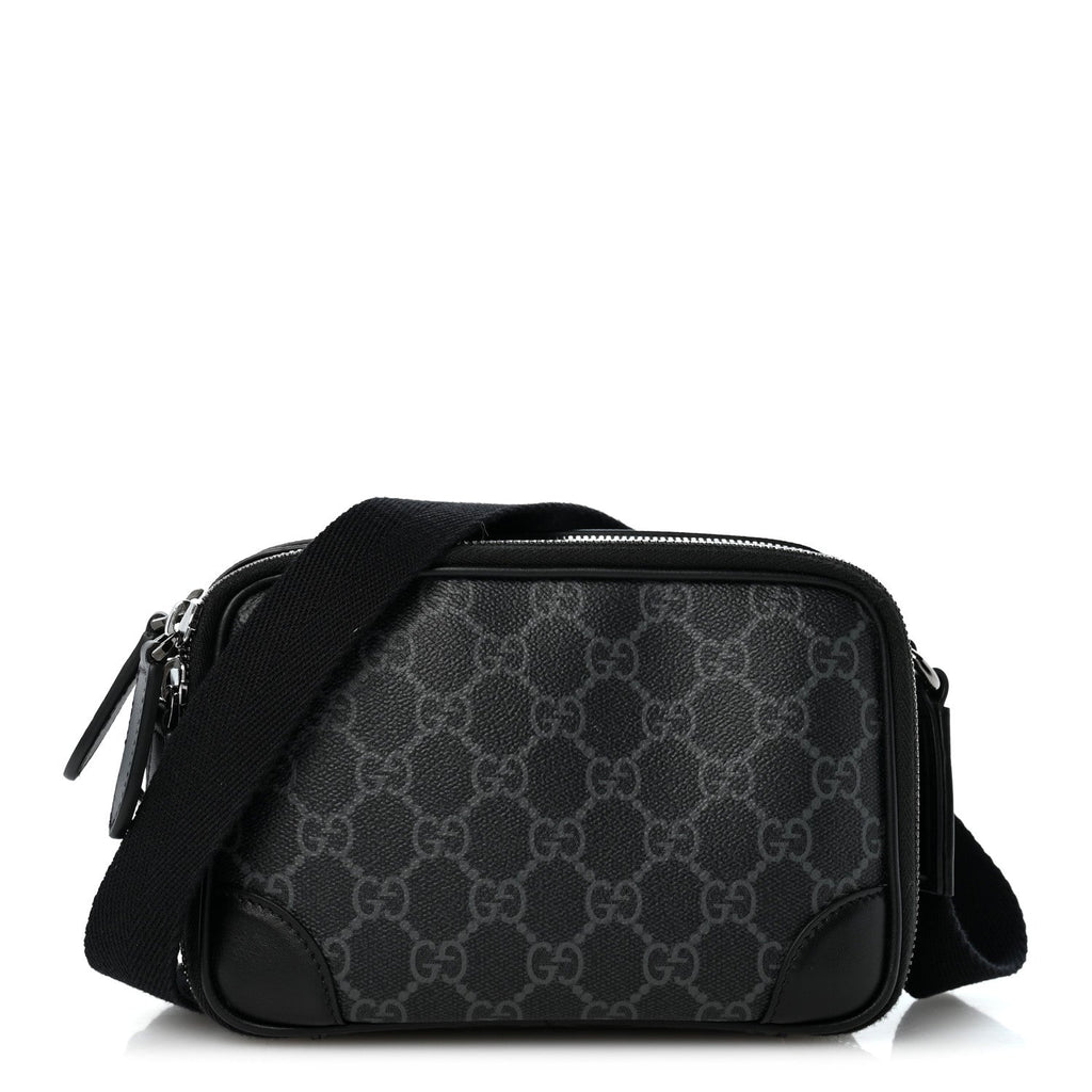 GG Supreme Monogram Textured Calfskin Emblem Mini Crossbody Black