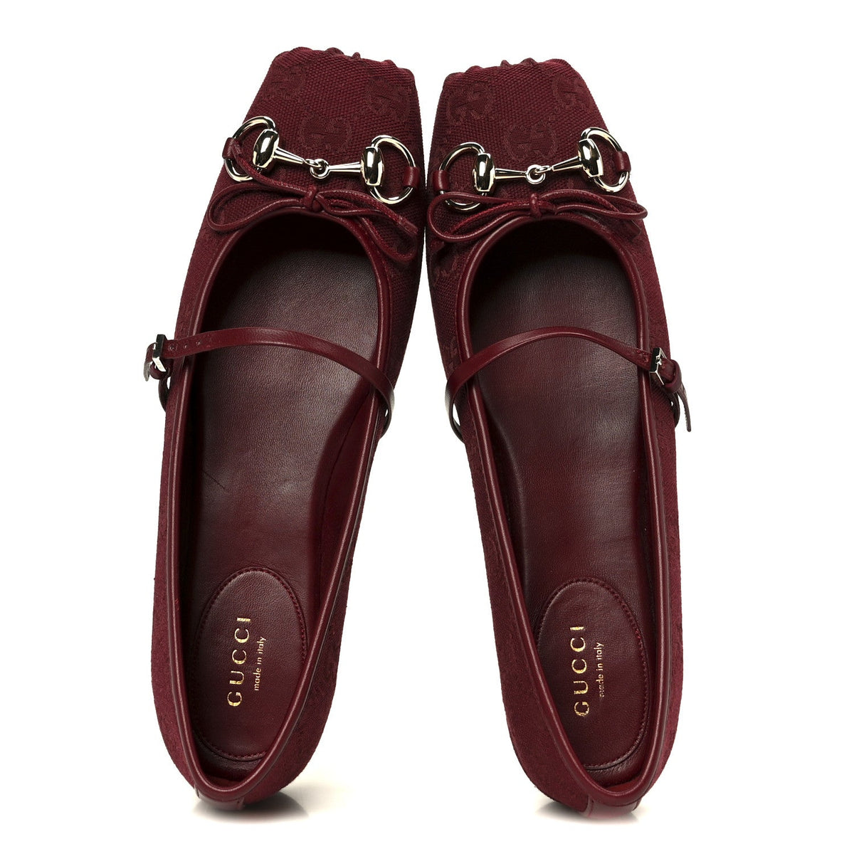 GG Monogram Horsebit Ballet Flats 37.5 Rosso Ancora