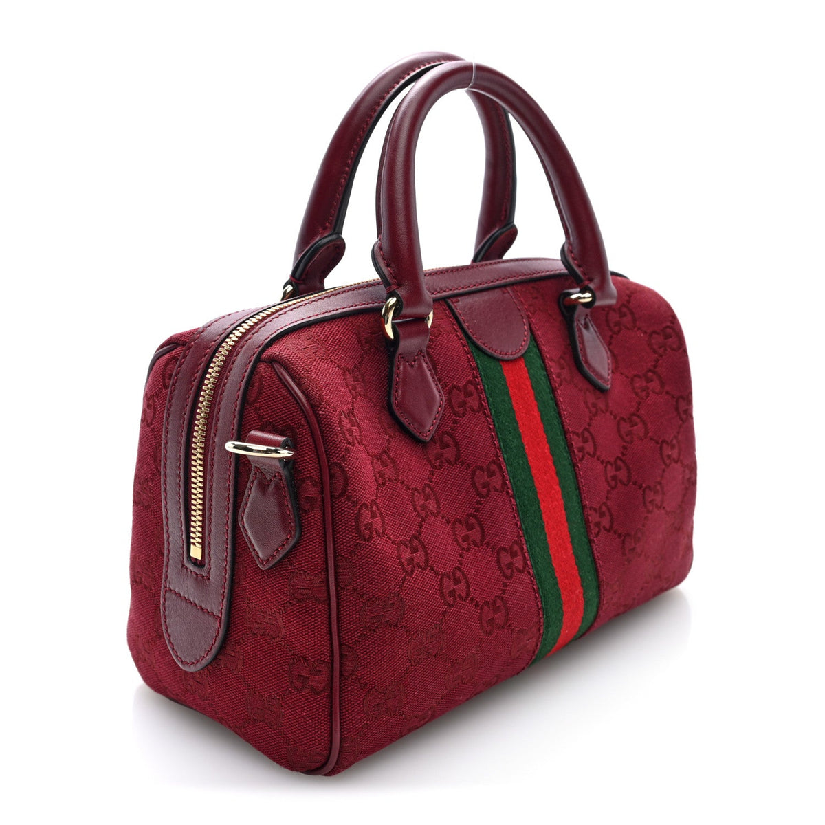 GG Monogram Textured Dollar Calfskin Web Small Ophidia Top Handle Bowler Bag Rosso Ancora