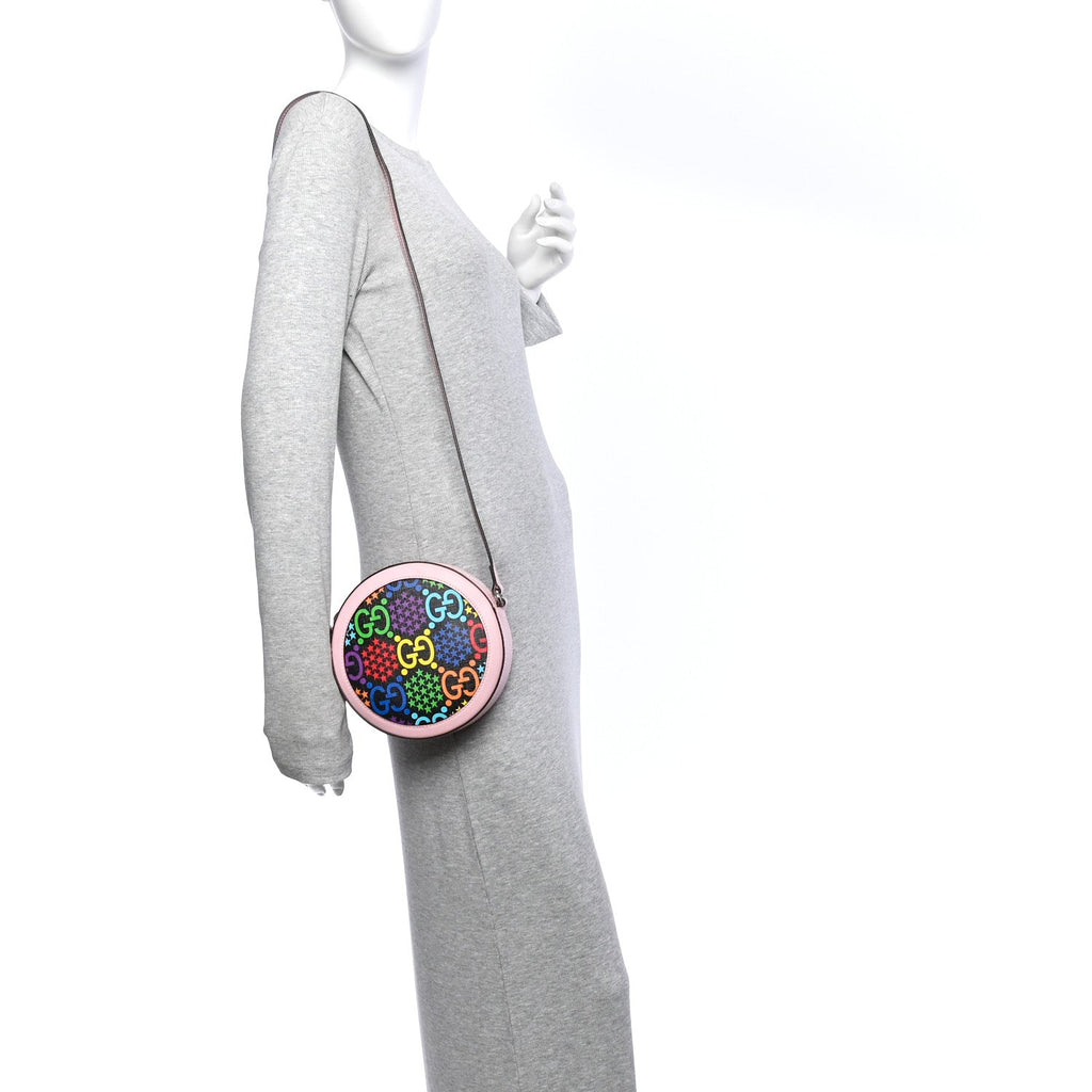 GG Supreme Monogram Psychedelic Round Shoulder Bag Black Multicolor Sugar Pink