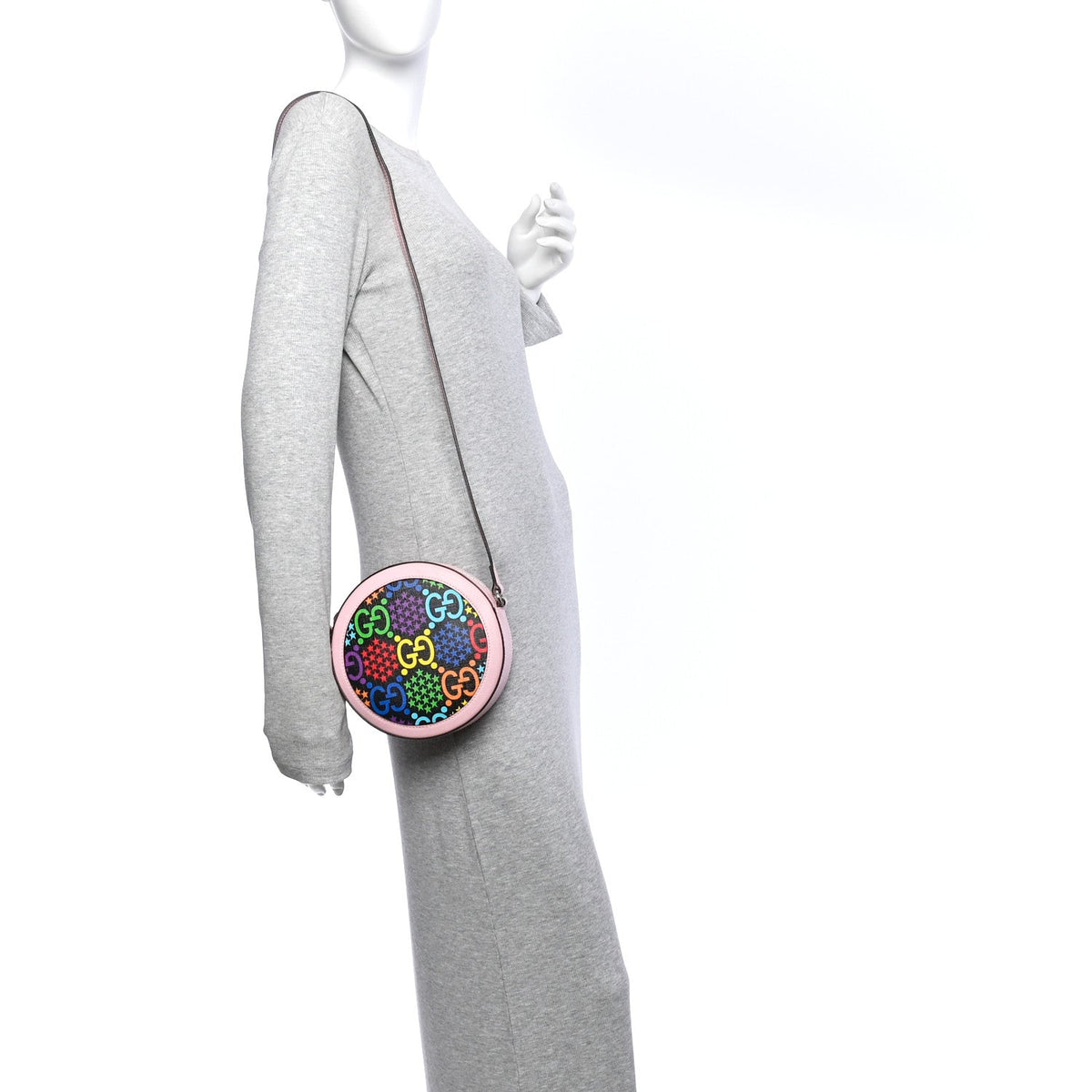 GG Supreme Monogram Psychedelic Round Shoulder Bag Black Multicolor Sugar Pink