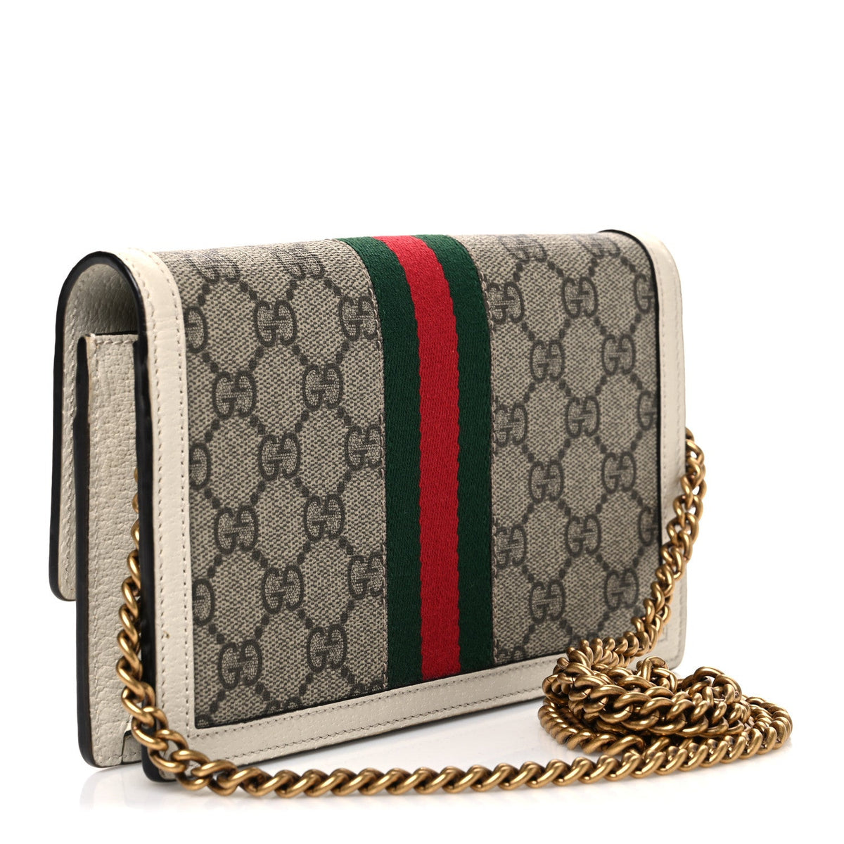 GG Supreme Monogram Web Queen Margaret Chain Wallet White