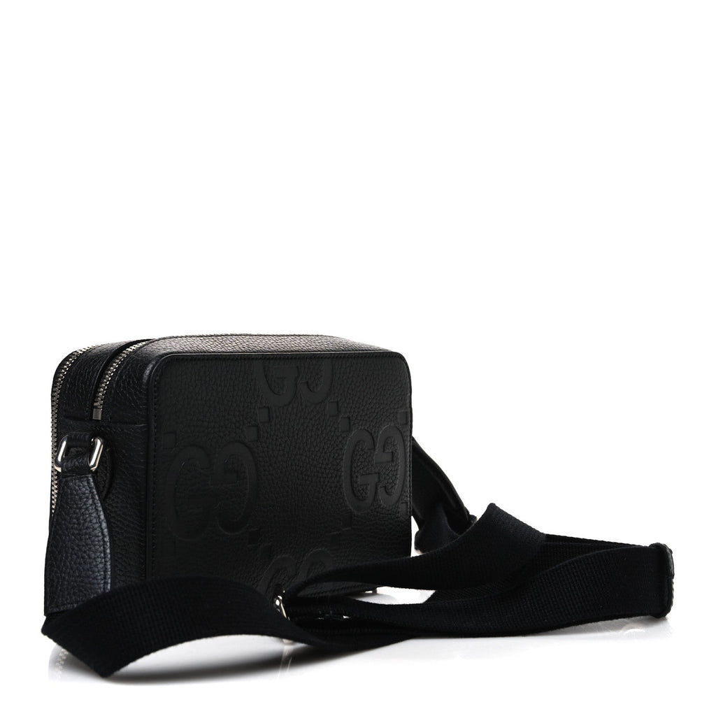 Piuma Calfskin Jumbo GG Embossed Super Mini Messenger Bag Black