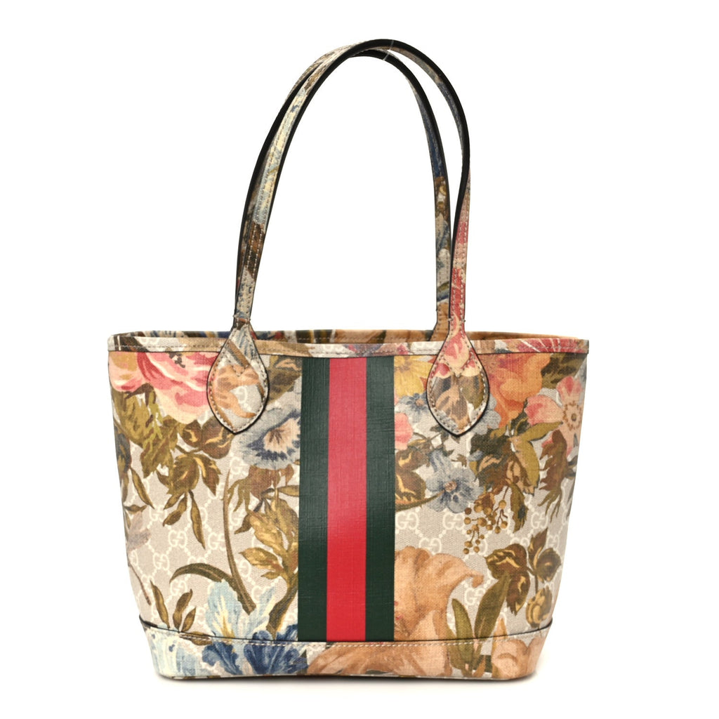 GG Supreme Monogram Water Flora Web Small Ophidia Tote Beige White Multicolor