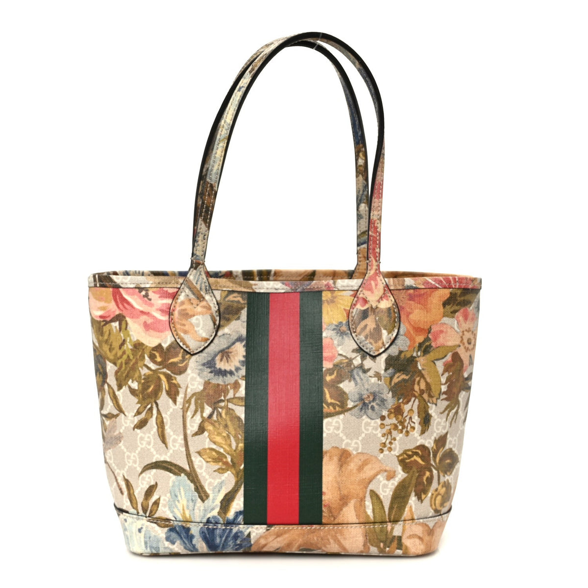 GG Supreme Monogram Water Flora Web Small Ophidia Tote Beige White Multicolor