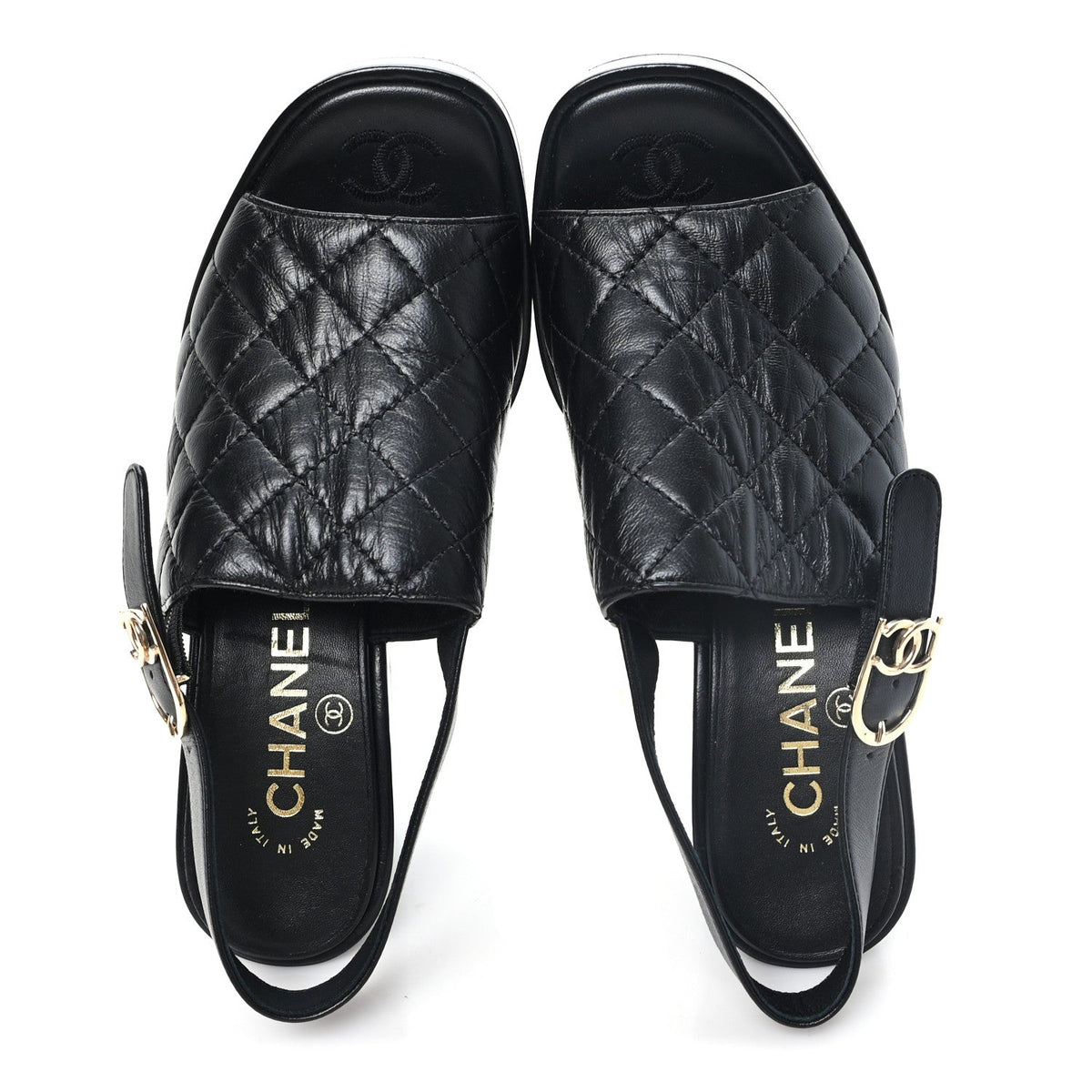 Lambskin Quilted Peep Toe Wedge Sandals 38 Black