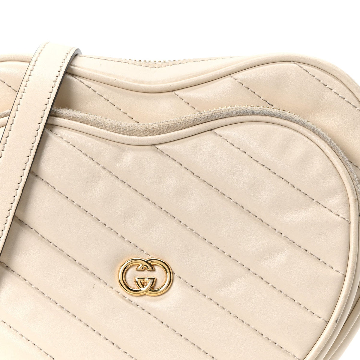 Calfskin Matelasse Diagonal Mini Interlocking G Heart Shoulder Bag Mystic White