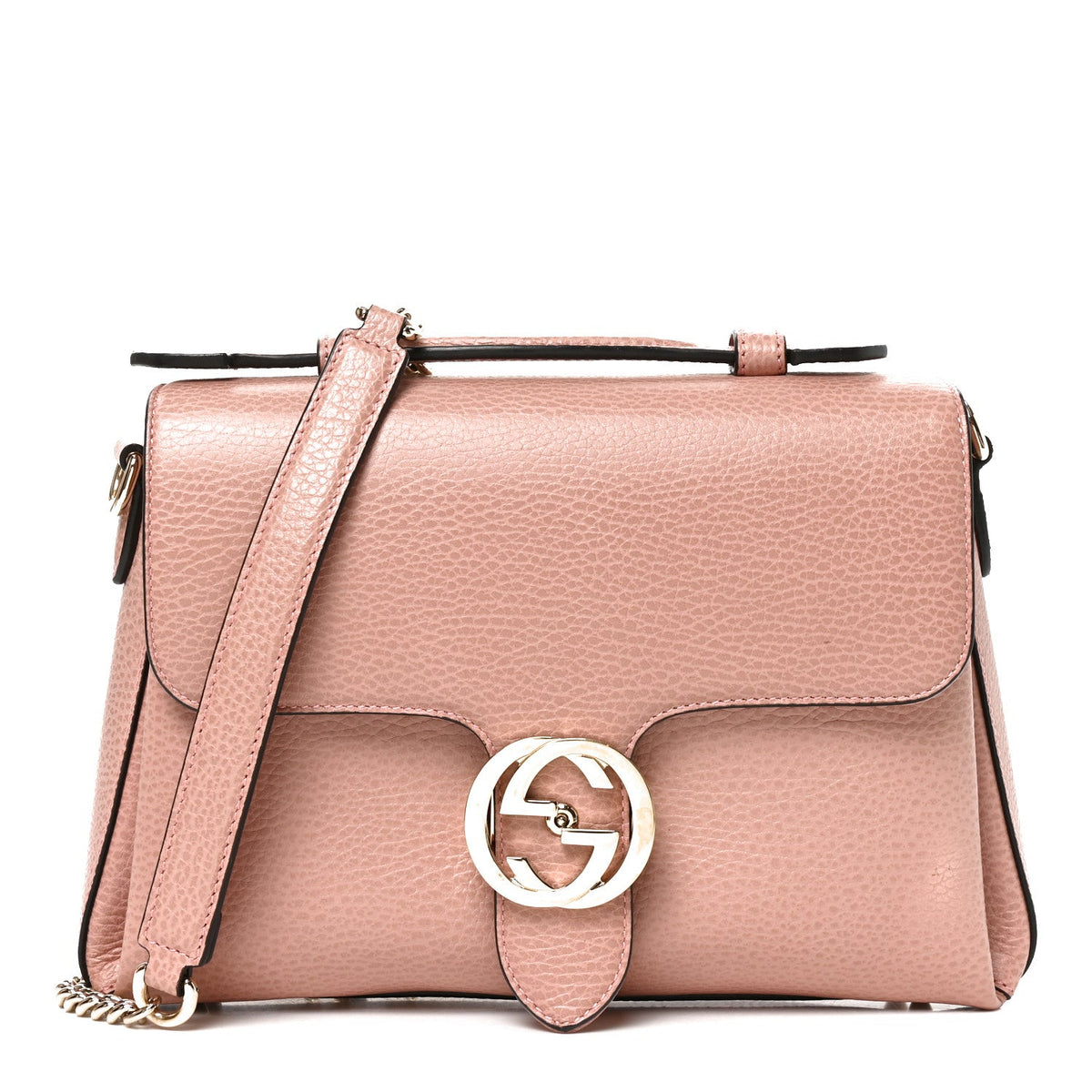 Dollar Calfskin Interlocking G Top Handle Shoulder Bag Soft Pink