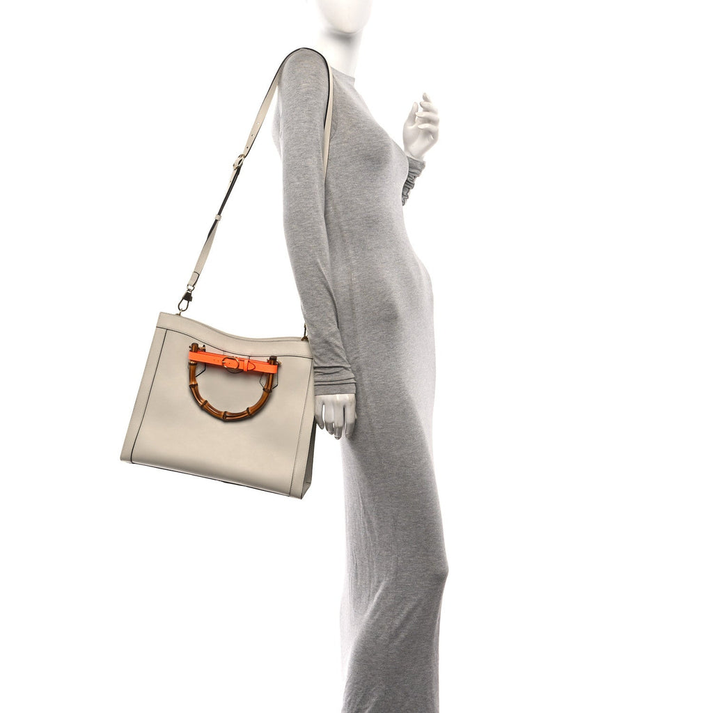 Wonka Grain Calfskin Medium Diana Tote Bag Mystic White Orange Fluo