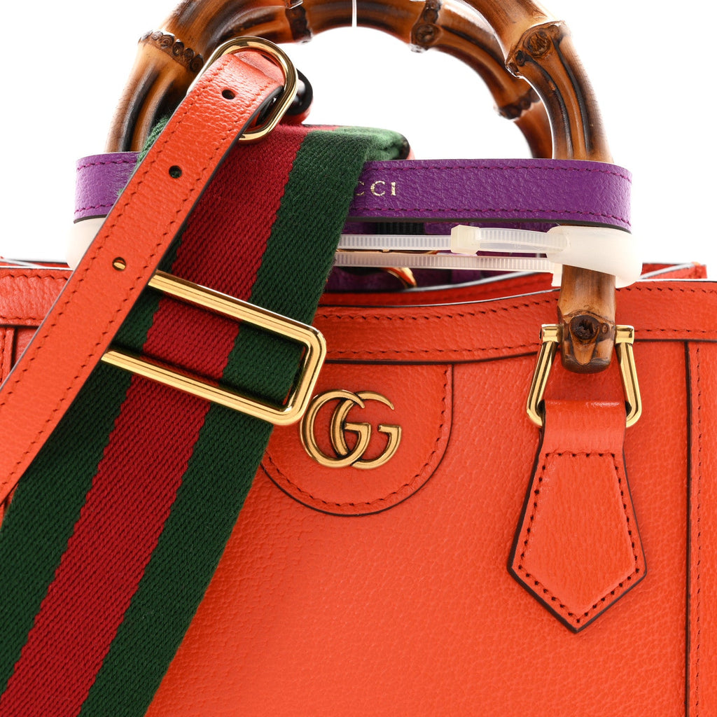 Textured Dollar Calfskin Web Mini Diana Tote Bag Deep Orange Spicy Cyclamin