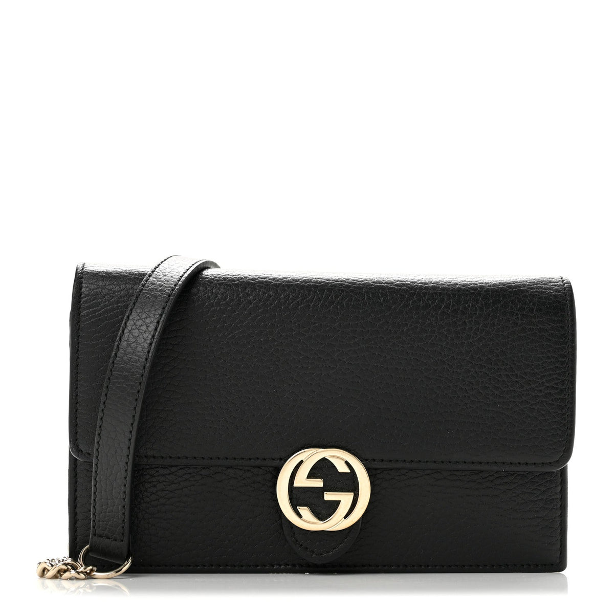Dollar Calfskin Interlocking G Chain Wallet Black