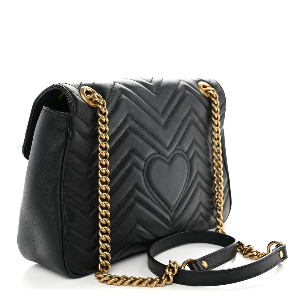 Calfskin Matelasse Medium GG Marmont Shoulder Bag Black