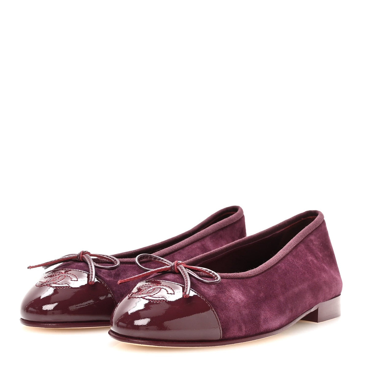 Suede Patent Calfskin Cap Toe CC Ballerina Flats 37 Burgundy