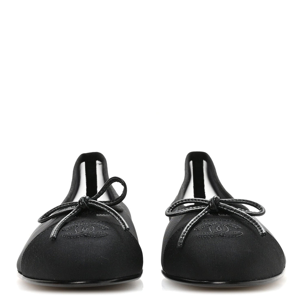Mesh Grosgrain CC Cap Toe Ballerina Flats 37 Black