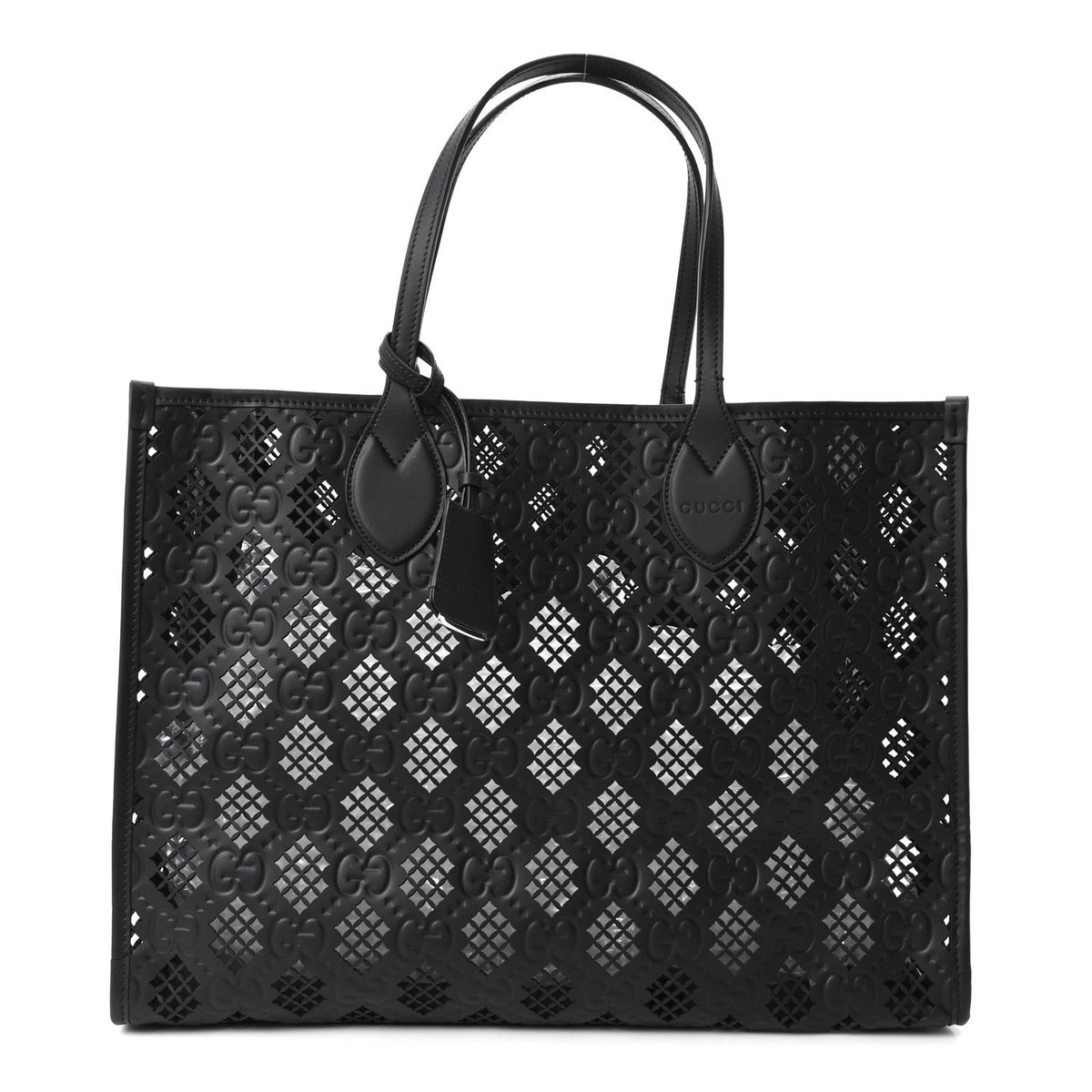 Calfskin GG Monogram Diamond Cut Medium Ophidia Tote Bag Black