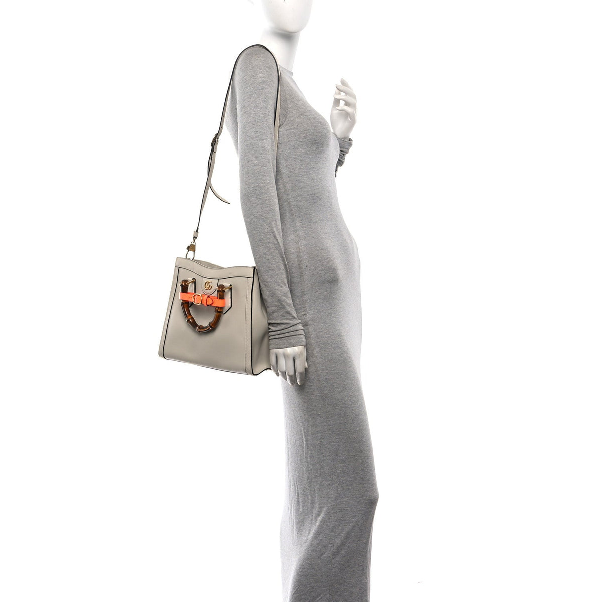 Wonka Grain Calfskin Small Diana Tote Bag Mystic White Orange Fluo