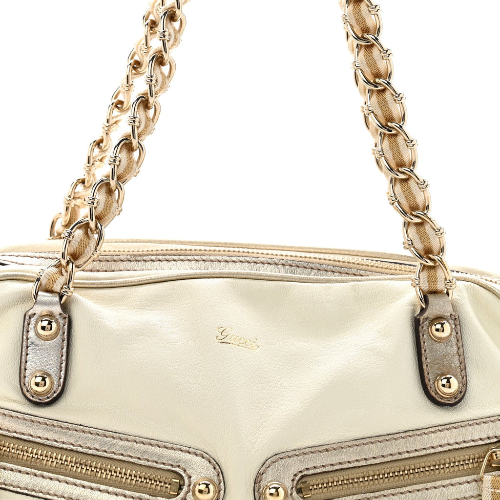 Goatskin Small Capri Bowler White Gold