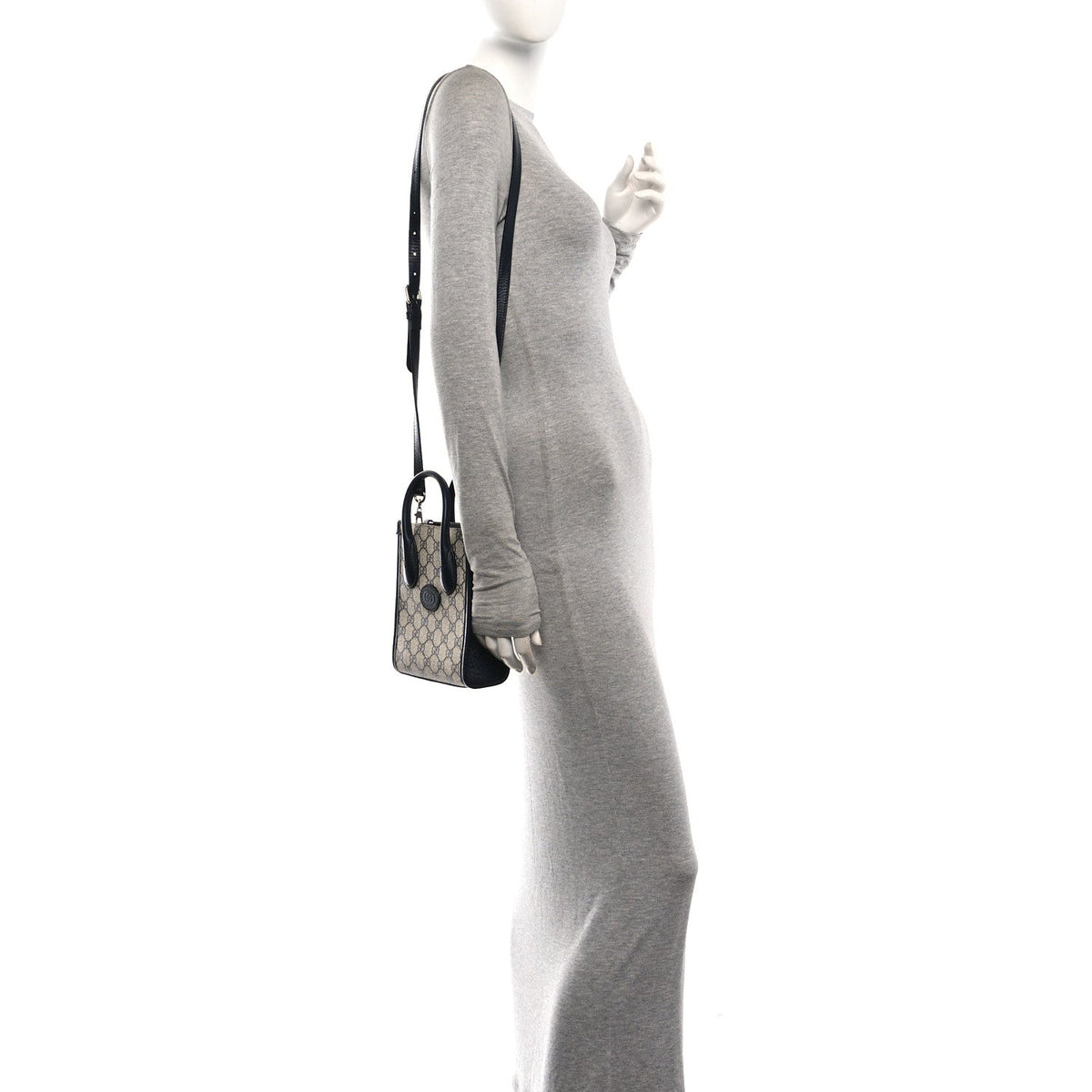 GG Supreme Monogram Textured Dollar Calfskin Mini Retro Interlocking G Tote Bag Beige Blue