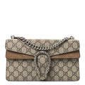 GG Supreme Monogram Suede Crystal Small Dionysus Shoulder Bag Beige Ebony Taupe