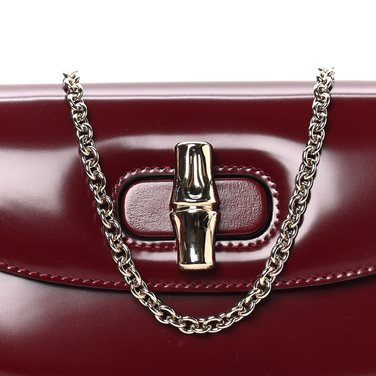 Shiny Calfskin Small Bamboo Night Bag Rosso Ancora