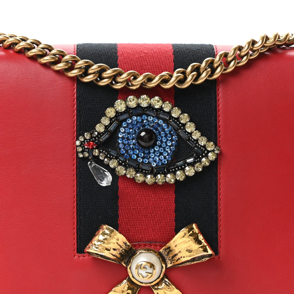 Calfskin Web Medium Peony Chain Shoulder Bag Red