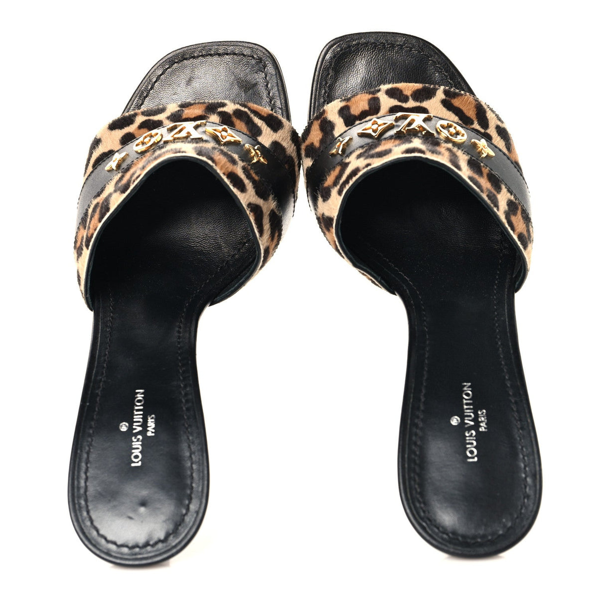 Calfskin Pony Hair Leopard Revival Mules 37 Brown