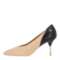 Lambskin Calfskin Cap Toe Pumps 40 Black Beige