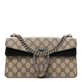 GG Supreme Monogram Suede Crystal Small Dionysus Shoulder Bag Beige Ebony Black Beige Ebony Black
