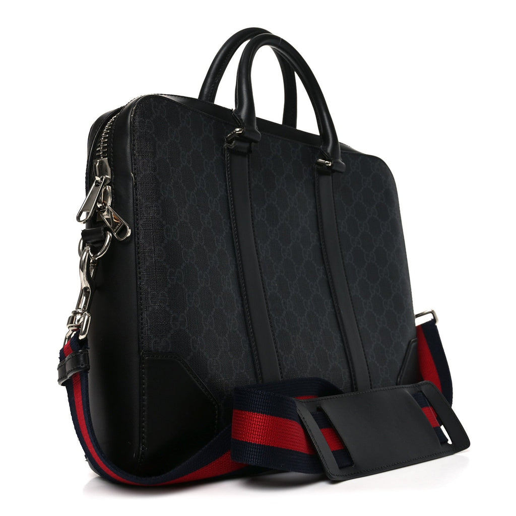 GG Supreme Monogram Appia Calfskin Web Briefcase Black