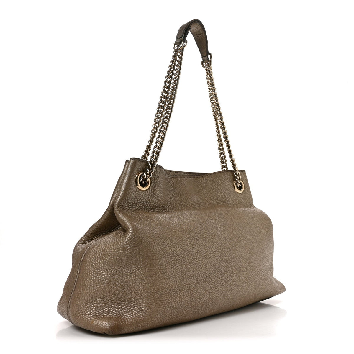 Metallic Pebbled Calfskin Medium Soho Chain Shoulder Bag Golden Beige