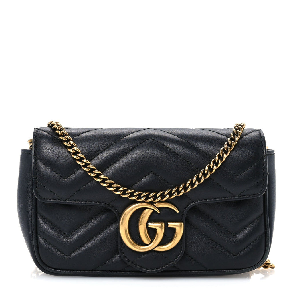Calfskin Matelasse Super Mini GG Marmont Shoulder Bag Black