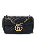 Calfskin Matelasse Super Mini GG Marmont Shoulder Bag Black