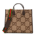 Monogram Jumbo GG Textured Dollar Calfskin Web Tote Bag Camel Ebony New Acero
