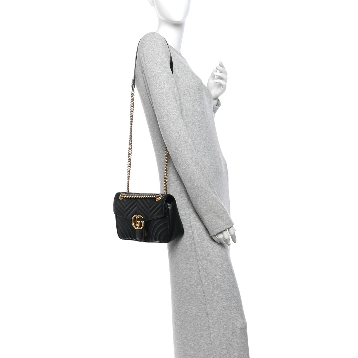 Calfskin Matelasse Medium GG Marmont Shoulder Bag Black
