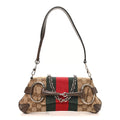 Monogram Textured Dollar Calfskin Heavy Grosgrain Web Small Maxi Horsebit Chain Shoulder Bag Beige Ebony New Acero