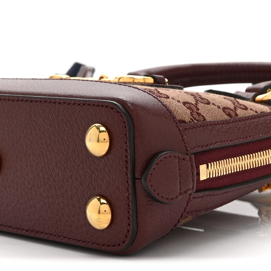Monogram Textured Dollar Calfskin Mini Horsebit 1955 Top Handle Bag Sahara Rubino Chardonnay