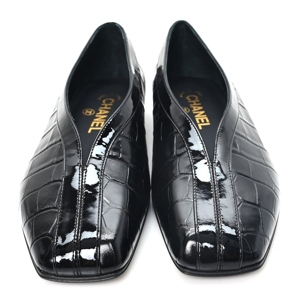 Patent Calfskin Crocodile Embossed Ballet Flats 36 Black