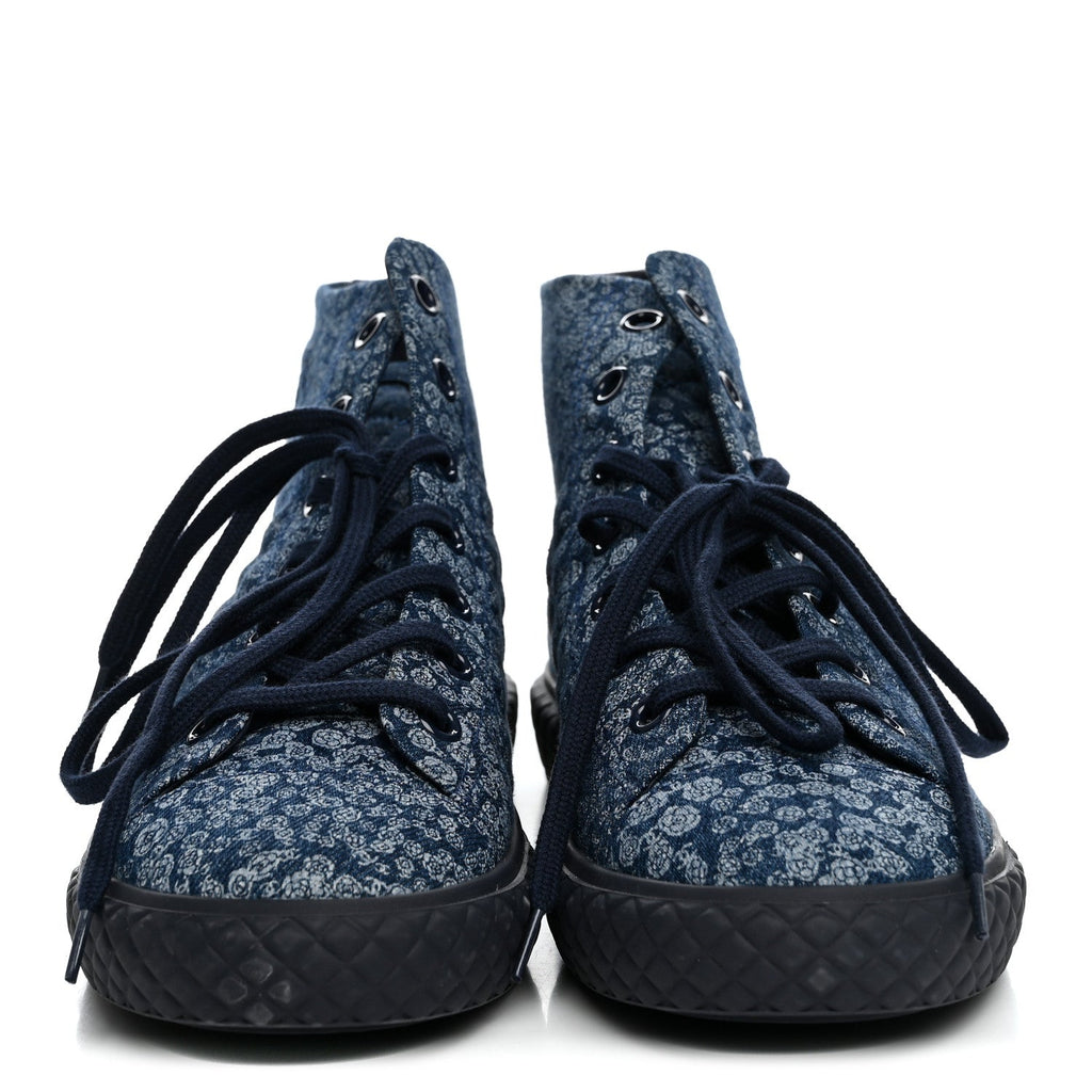 Printed Denim Quilted High Top Sneakers 41 Dark Blue