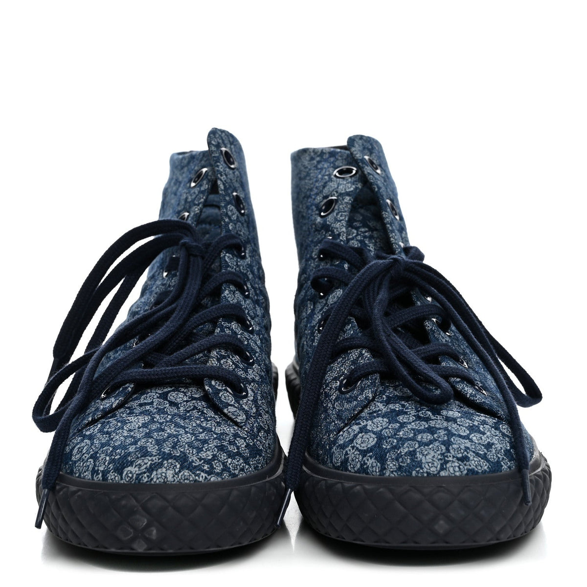 Printed Denim Quilted High Top Sneakers 41 Dark Blue