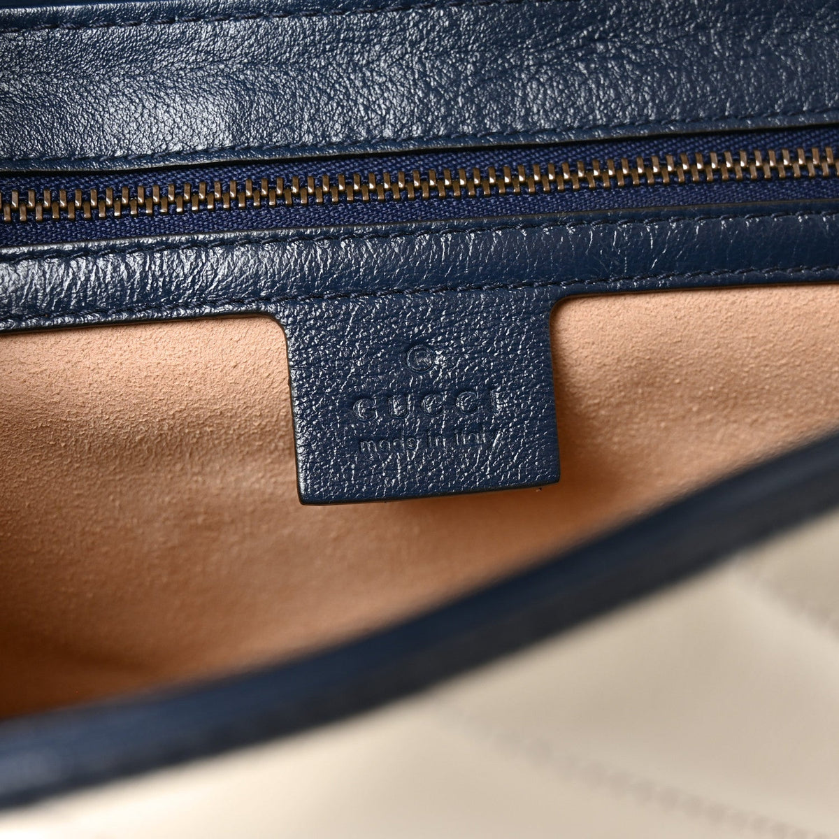 Vintage Effect Calfskin Matelasse Diagonal Small Torchon GG Marmont Shoulder Bag Mystic White Blue Agata