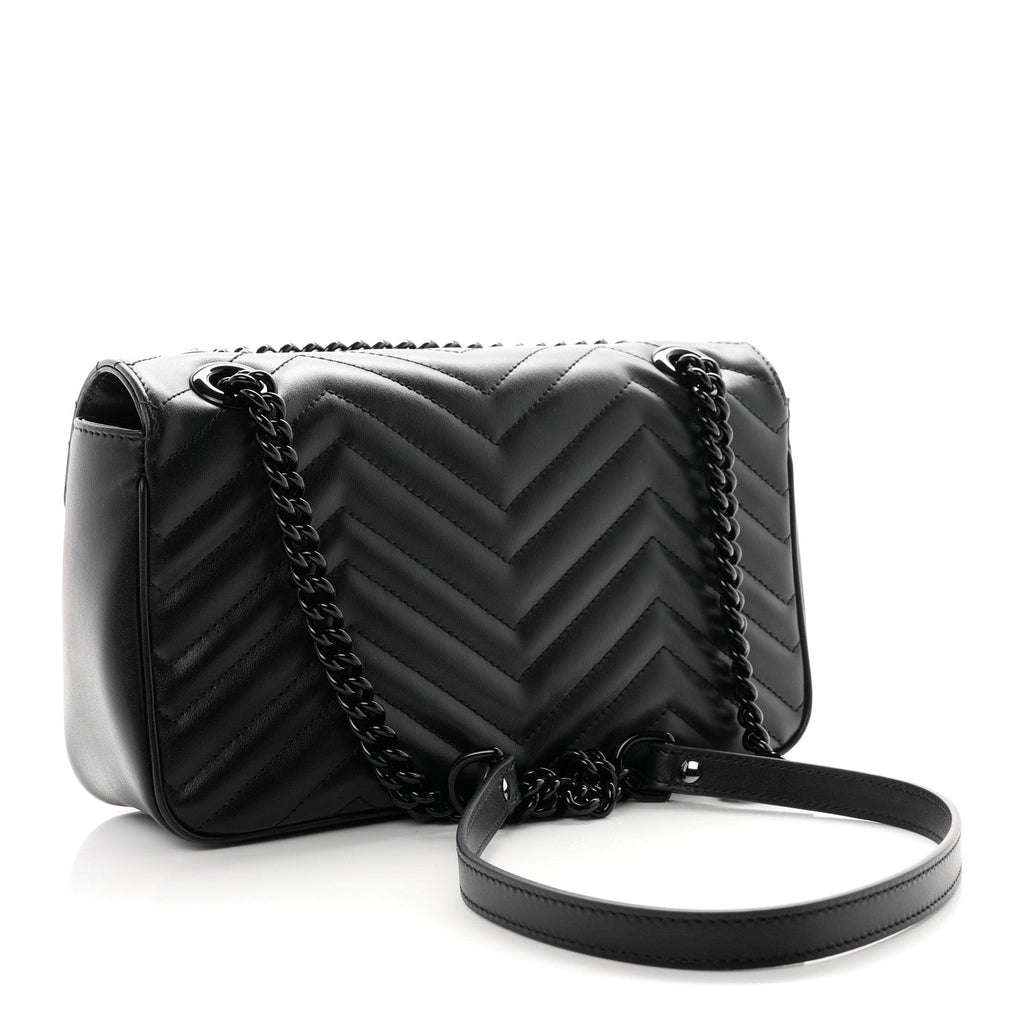 Calfskin Matelasse Monochrome Small GG Marmont Shoulder Bag Black