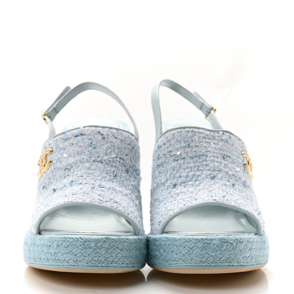 Tweed Braided Cord Wedge Sandals  37 Blue